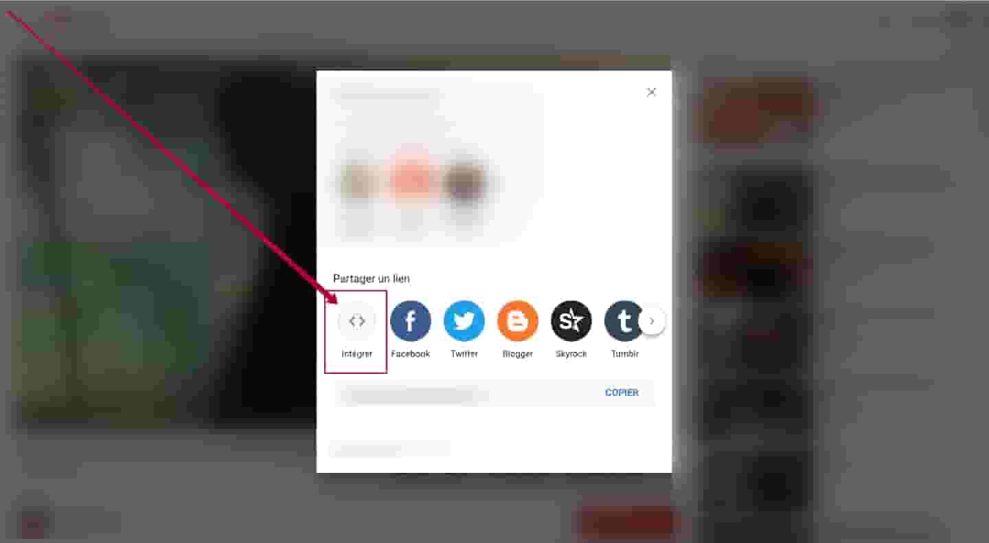 Cliquez sur le bouton INTÉGRER de votre vidéo youtube